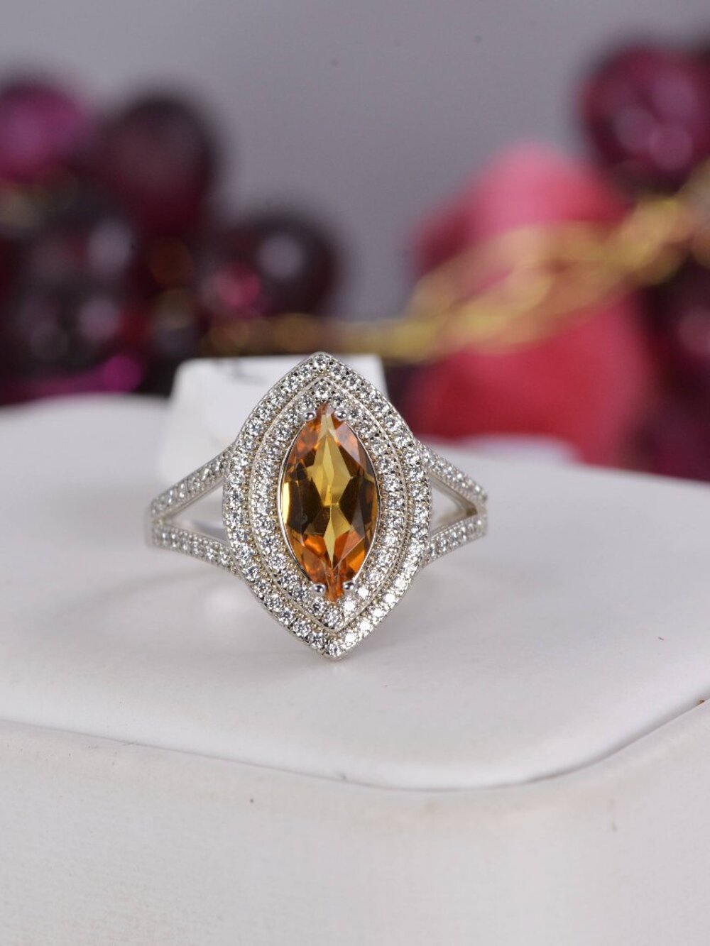 Natural Citrine Pear Cut Ring Real 925 Sterling Silver sz 8